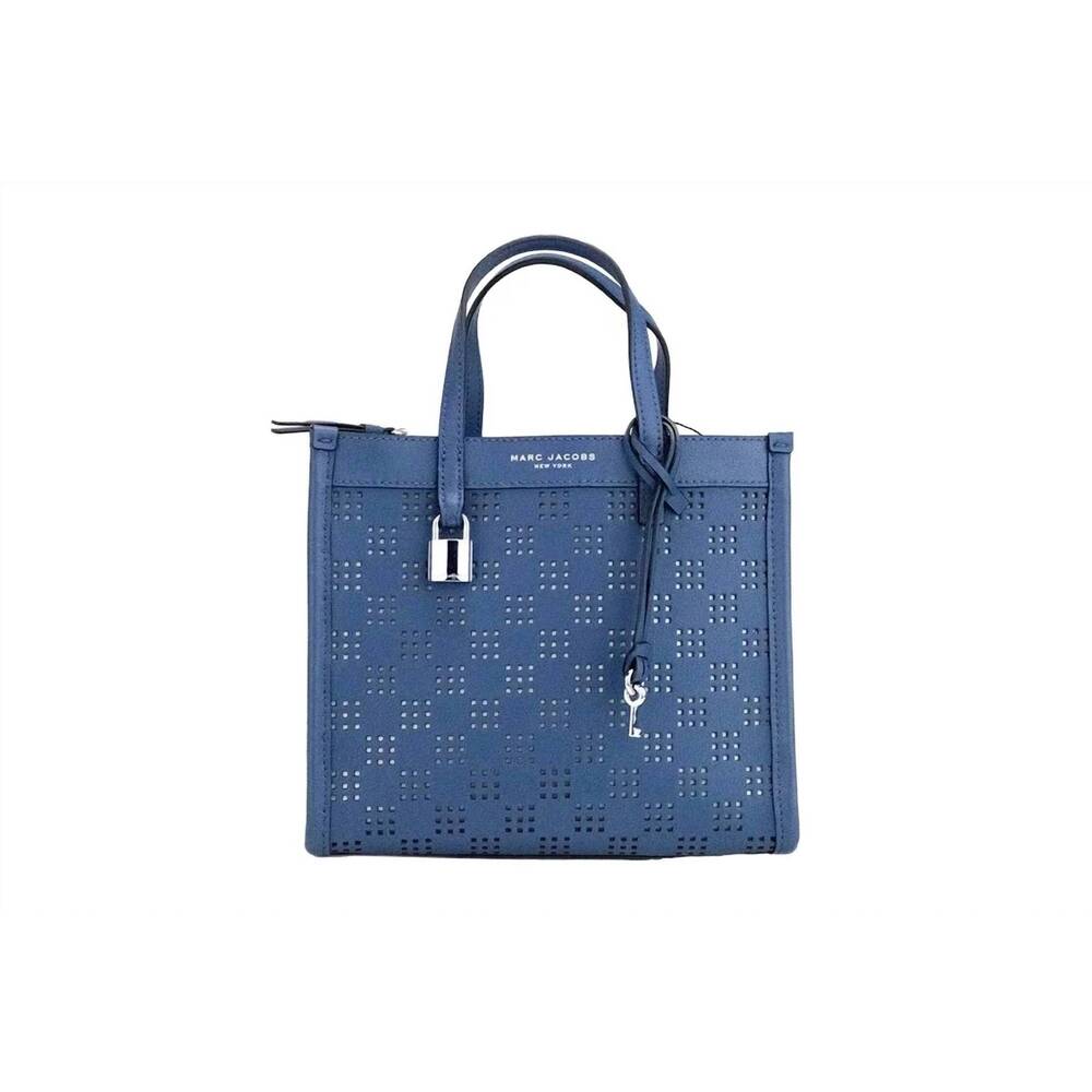 NEW MARC JACOBS women's mini grind perforated leather crossbody tote bag in blue